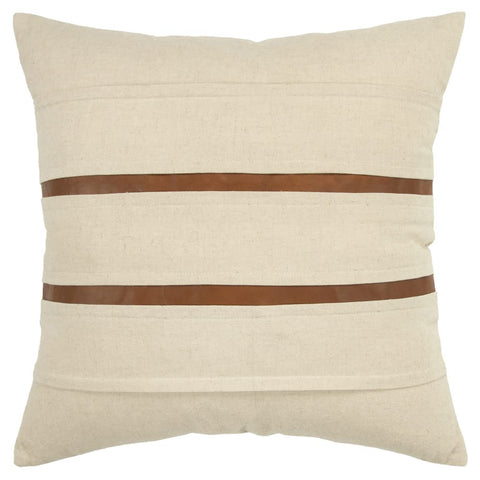 Rizzy Home Donny Osmond Stripe 20" x 20" Cotton/Leather Pillow Cover in Cream