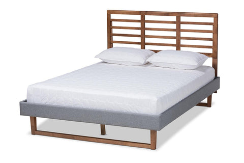 Baxton Studio Rina Modern and Contemporary Dark Grey Fabric Upholstered and Ash Walnut Brown Finished Wood Queen Size Platform Bed