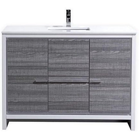 Oakestry Dolce 48 Inch Single Sink Ash Gray Freestanding Modern Bathroom Vanity with White Quartz Countertop Soft Close Drawer and Undermount Sink