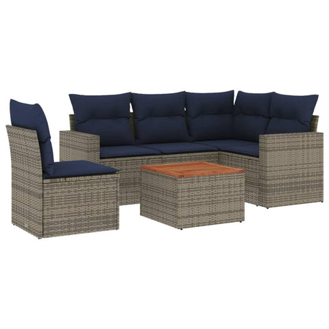 vidaXL Patio Sofa Set with Cushions 6 Piece, Outdoor Conversation Set, Patio Furniture Set for Balcony Garden, Modern Style, Gray Poly Rattan