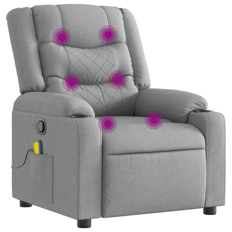 vidaXL Massage Recliner Chair for Elderly - Manual Recliner Lounge Armchair with Vibration Massage, Cup Holders, Side Pocket in Light Gray Fabric