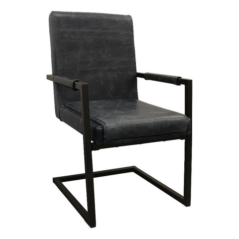 Moti Wendy Genuine Leather Armchair in Antique Black with Iron Frame