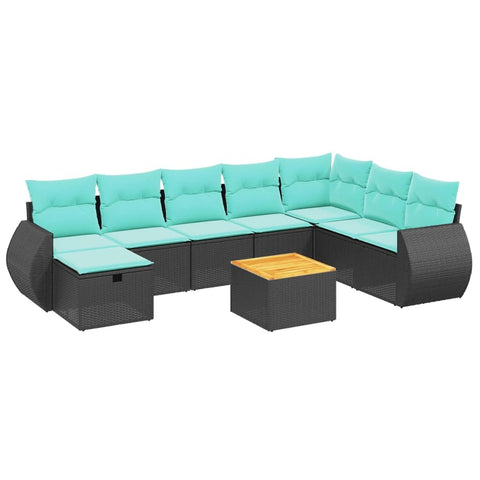 vidaXL Patio Sofa Set with Cushions 9 Piece, Outdoor Conversation Set, Sectional Sofa for Balcony Garden, Modern Style, Black Poly Rattan