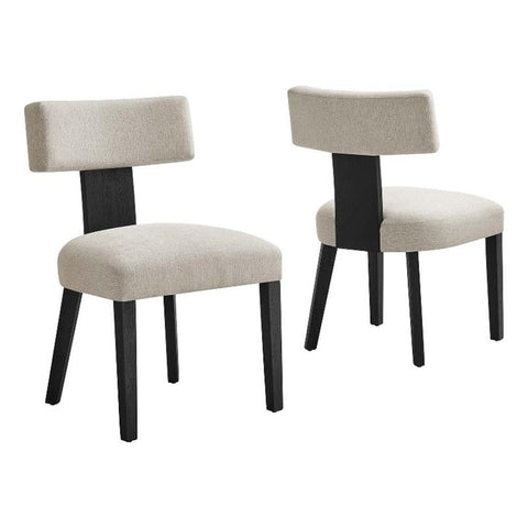 Modway Nalani Armless Dining Chairs Set of 2 in Heathered Weave Ivory Black - Contemporary Side Chairs with Wood Legs - Versatile Accent Chairs for Dining Room, Kitchen, or Living Room