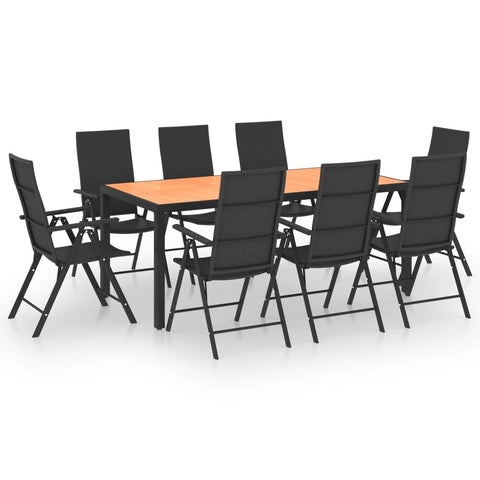 vidaXL 9-Piece Patio Dining Set - Black/Brown, PE Rattan, WPC and Aluminum, Weather- Outdoor Garden and Terrace Furniture