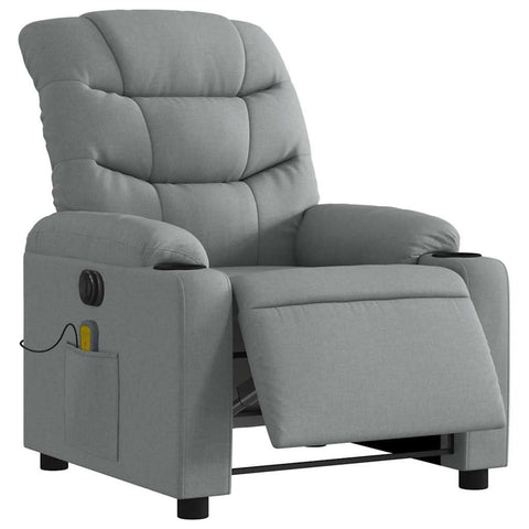 vidaXL Electric Massage Recliner Chair - Light Gray Fabric Wingback Armchair with Motorized Adjustments, Vibration Massage, Cup Holders