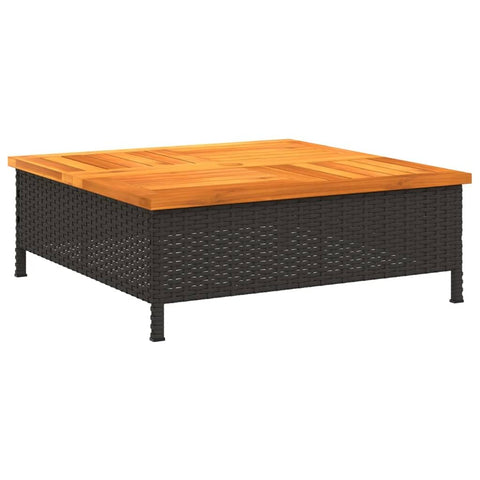 vidaXL Square Outdoor Coffee Table in Black Acacia Wood and Rattan 27.6X27.6X9.8 in Modern Design UV Resistant Ideal for Balcony Garden Easy Maintenance Durable Serving Patio Furniture Low