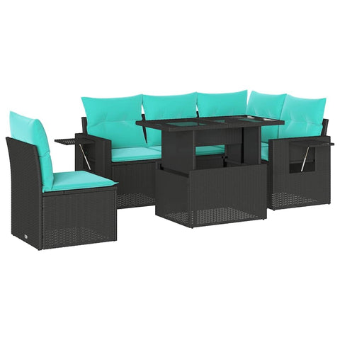 vidaXL 6 Piece Garden Sofa Set with Cushions Black Poly Rattan