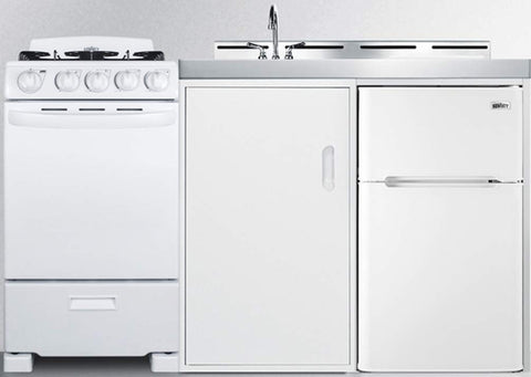 Summit 60" All-in-One Kitchenette with Gas Range, Refrigerator-Freezer, Sink, White- ACK60GASW