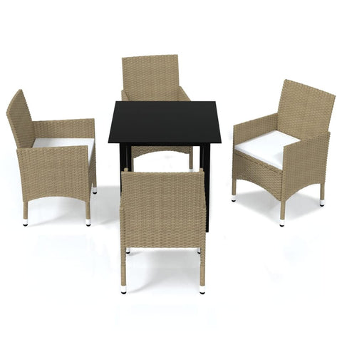 vidaXL Patio Dining Set 5 Piece with Cushions Garden Outdoor Terrace Balcony Dining Table and Chair Seat Seating Furniture Poly Rattan Beige