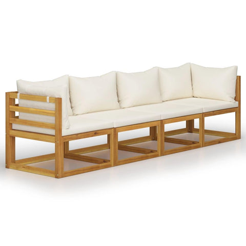vidaXL 4-Seater Patio Sofa - Cream Cushion - Solid Acacia Wood - Versatile Design for Home and Garden - Weather-Resistant & Durable - Ideal for Socializing and Relaxing