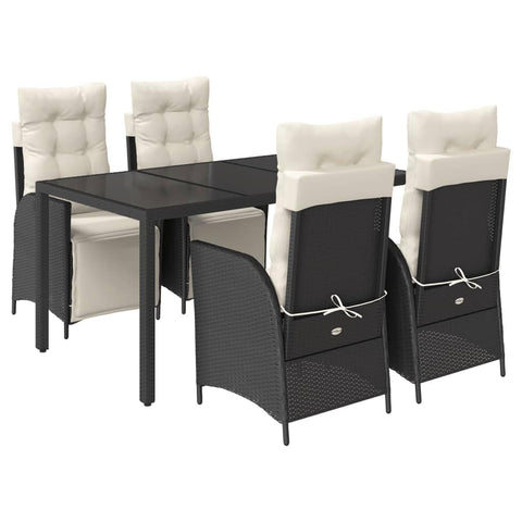 vidaXL Garden Dining Set 5-Piece Garden Furniture Set Table with 4 Chairs, Garden Set with Cushions, Patio Dining Set, Black Poly Rattan