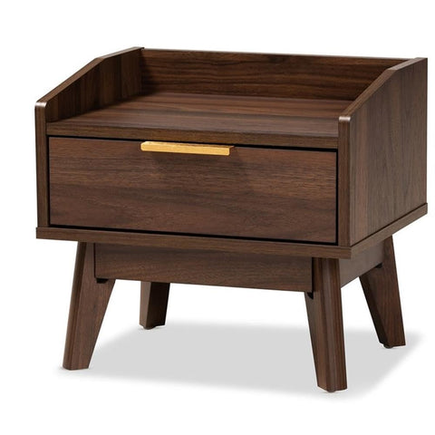 Baxton Studio Lena 17" Wide Walnut Brown 1-Drawer Nightstand
