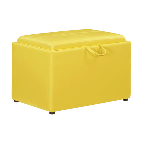 Convenience Concepts Designs4Comfort Accent Storage Ottoman 22.75" - Modern Foot Stool with Decorative Tray for Living Room, Dining Room, Office, Yellow Faux Leather