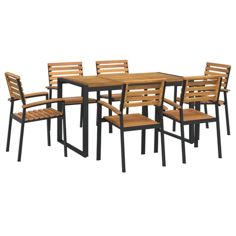 vidaXL 7-Piece Patio Dining Set â€“ Solid Acacia Wood & Metal