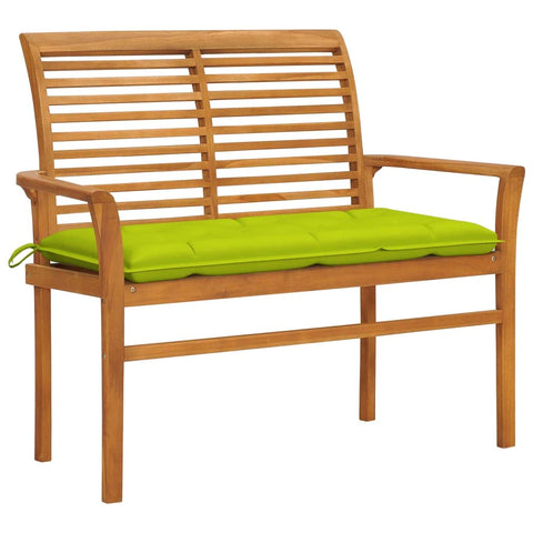 vidaXL Outdoor Patio Bench, Garden Bench with Armrests, Front Porch Chair Bench with Cushion for Patio Porch Poolside Balcony, Solid Wood Teak