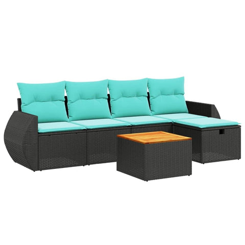 vidaXL Patio Sofa Set with Cushions 6 Piece, Outdoor Conversation Set, Sectional Sofa for Balcony Garden, Modern Style, Black Poly Rattan