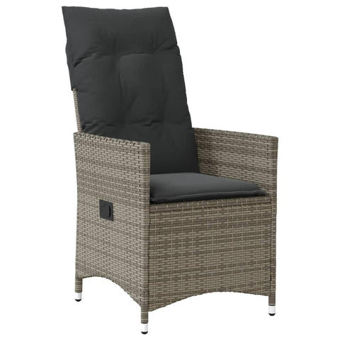 vidaXL Gray Reclining Garden Chair with Cushions Synthetic Poly Rattan Powder Coated Steel Adjustable Indoor Outdoor Removable Covers Recliner Cushion Patio Furniture Seating Modern Deck
