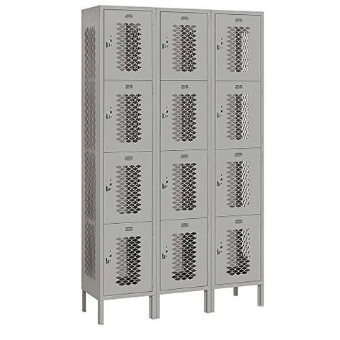 Salsbury Industries 84365GY-A 15" Four Tier Vented, 3 Wide x 6 Feet High x 15 Inches Deep, Assembled Metal Locker, Gray