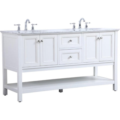 Elegant Decor Metropolis 60" Double Sink Marble Top Bathroom Vanity in White