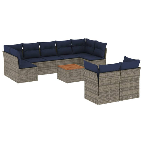 vidaXL Patio Sofa Set with Cushions 10 Piece, Outdoor Conversation Set, Patio Furniture Set for Balcony Garden, Modern Style, Gray Poly Rattan