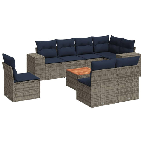 vidaXL Patio Sofa Set with Cushions 9 Piece, Outdoor Conversation Set, Patio Furniture Set for Balcony Garden, Modern Style, Gray Poly Rattan