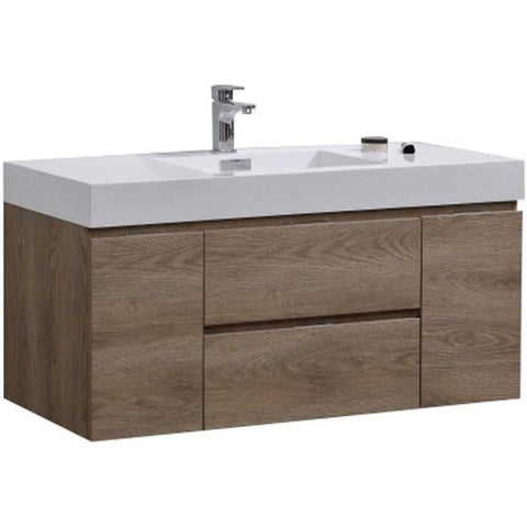 Oakestry Bliss 48 Inch Wall Mounted Bathroom Vanity Butternut Finish Modern Floating Cabinet with Integrated Ceramic Sink and Soft Close Drawers for Large Bathrooms