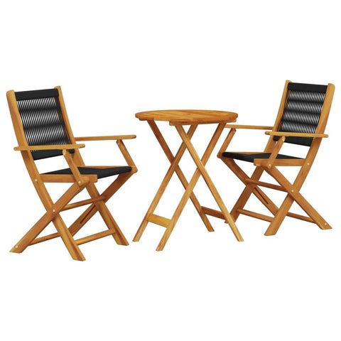 vidaXL Bistro Set 3 Piece, Patio Furniture Set, Outdoor Table and Chair for Garden Balcony Terrace, Black Polypropylene and Solid Wood