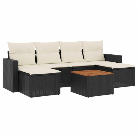 vidaXL Patio Sofa Set with Cushions 7 Piece, Outdoor Conversation Set with Storage, Patio Furniture Set, Modern Style, Black Poly Rattan
