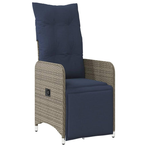 vidaXL Reclining Patio Chair with Cushions, Outdoor Recliner Armchair, Patio Furniture, Reclining Garden Chair, Modern Style, Gray Poly Rattan