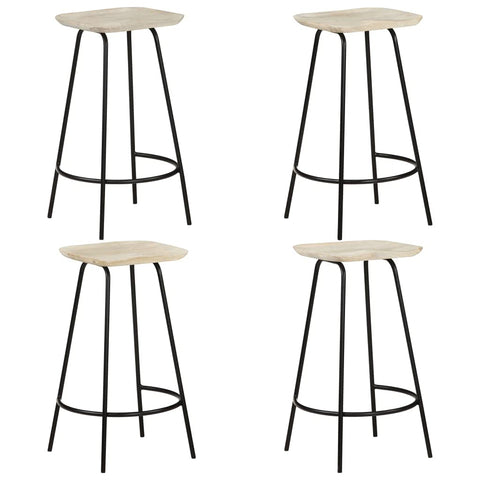 vidaXL Industrial Style Bar Stools - 4-Piece Set Solid Mango Wood with Built-in Footrests and Bleached Finish