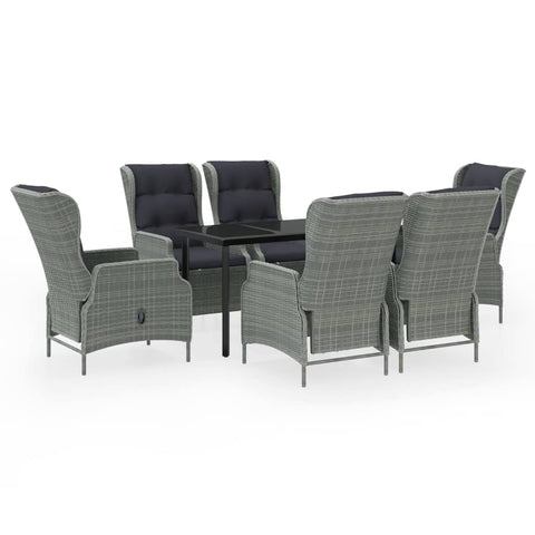 vidaXL 5-Piece Patio Dining Set - Outdoor Relaxation Furniture - Includes Adjustable Reclining Chairs with Cushions, Table Steel Frame PE Rattan in Light Gray