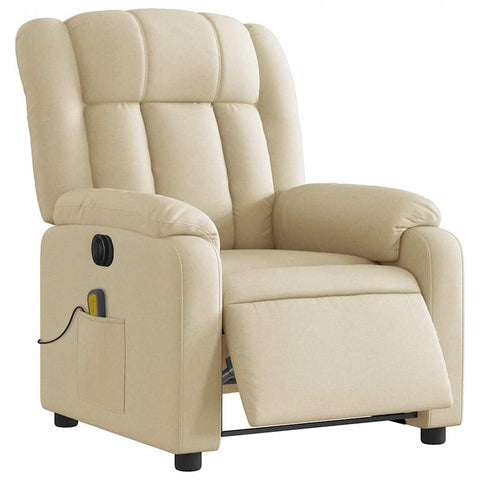 vidaXL Cream Fabric Electric Massage Recliner - Auto-Adjusting Backrest and Footrest, Vibration Massage, Comfortable Padding