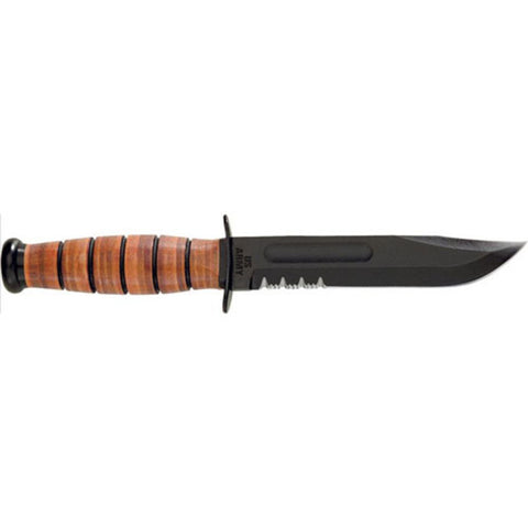 KA-BAR US Army 7-Inch Tactical Knife – Leather Handle, ComboEdge Blade, Nylon Sheath
