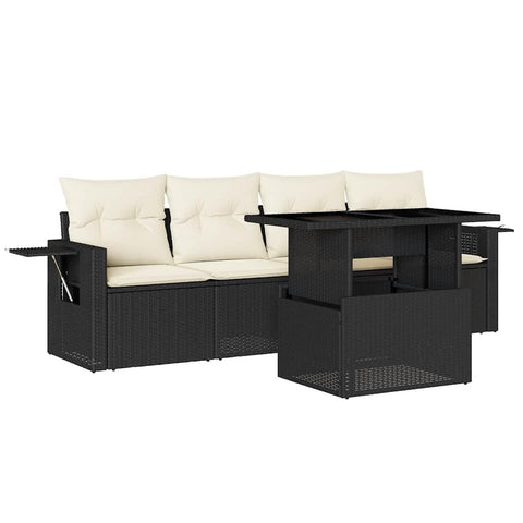 vidaXL Patio Sofa Set with Cushions 5 Piece, Garden Lounge Set, Outdoor Conversation Set, Sectional Sofa for Garden, Modern Style, Black Poly Rattan