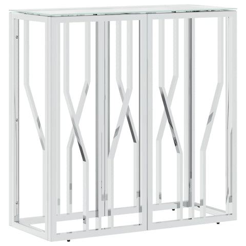 vidaXL Console Table Silver Stainless Steel, Tempered Glass