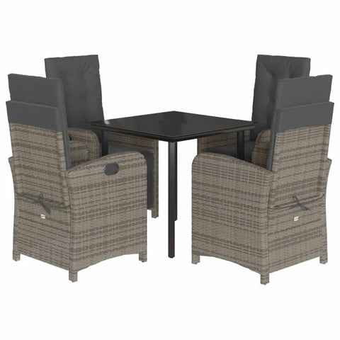 vidaXL Garden Dining Set 5 Piece with Cushions, Table and Chairs for Patio, Outdoor Dining Set for 4, Modern Style, Grey Poly Rattan