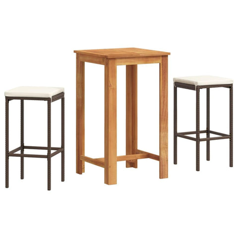 vidaXL Garden Bar Set 3-Piece Bar Counter Bar Table Bar Stool, Bar Set for Garden Patio Garden Counter Garden Furniture Brown Solid Wood Acacia Poly Rattan