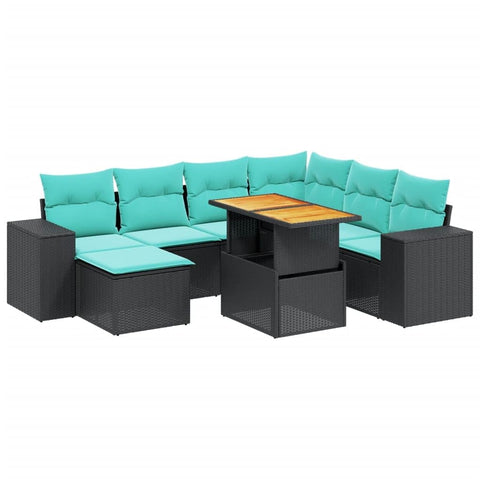 vidaXL Patio Sofa Set with Cushions 8 Piece, Outdoor Sectional Sofa Couch, Patio Conversation Set for Garden Backyard, Black Poly Rattan