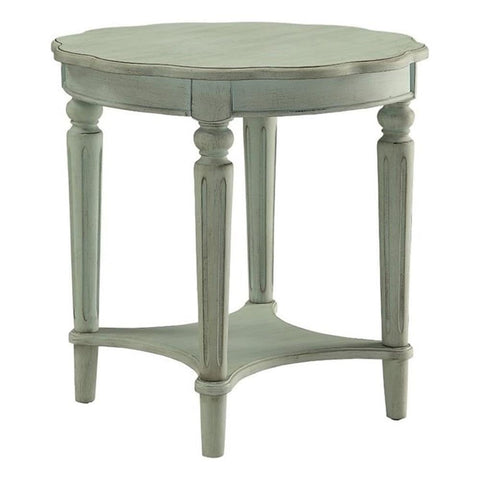 Acme Fordon Round Wooden End Table with Bottom Shelf in Antique Green