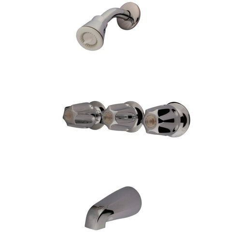 Kingston Brass KF110 Proseal Three Handle Center Tub and Shower Valve, Polished Chrome