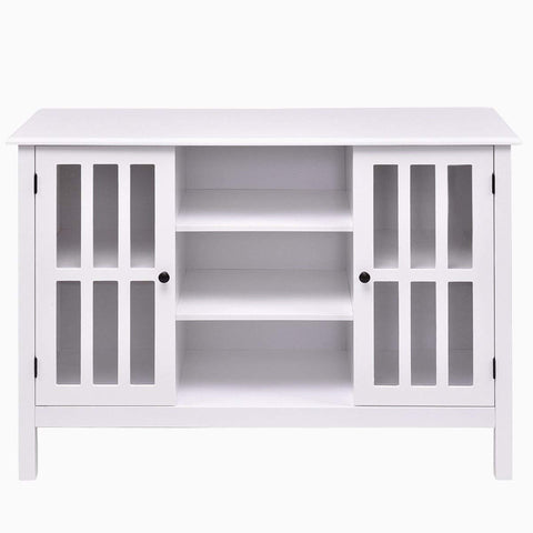 Fast Furnishings White Wood 43-inch TV Stand with Glass Panel Doors