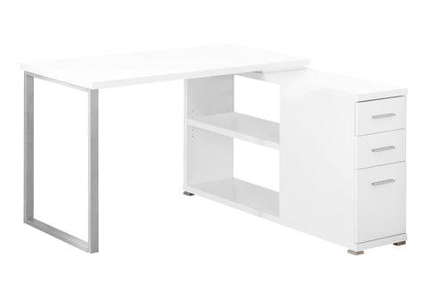 Monarch Specialties Computer L-Shaped-Left or Right Set Up-Contemporary Style Corner Desk with Open Shelves and Drawers, 48" L, White