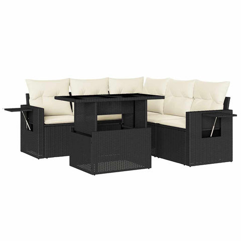 vidaXL Patio Sofa Set with Cushions 6 Piece, Garden Lounge Set, Outdoor Conversation Set, Sectional Sofa for Garden, Modern Style, Black Poly Rattan