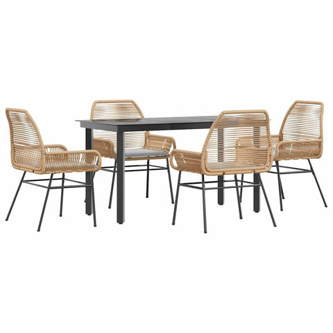 vidaXL 5 Piece Patio Dining Set with Cushions - Brown PE Rattan, Black Steel Frame, Tempered Glass Table, Garden/Backyard/Outdoor/Patio Seating
