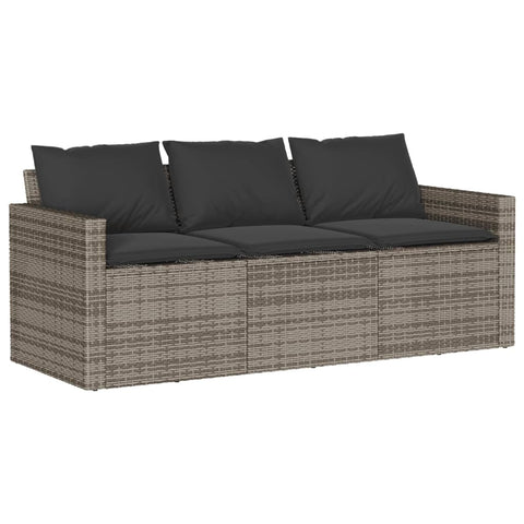 vidaXL 3 Seater Garden Sofa with Cushions Gray Poly Rattan Durable Outdoor Furniture for Patio Balcony and Terrace Seating Removable Cushion Covers Stylish Comfortable Solution Three Sectional