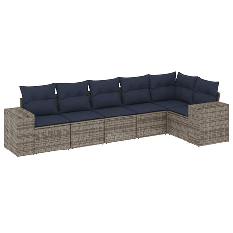 vidaXL 6 Piece Garden Sofa Set with Cushions Grey Poly Rattan