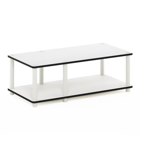 Furinno JUST TV Stand, 2-Tier No Tools Mid Entertainment Center with Open Shelf, TV Console for TV up to 46 Inch with Tubes, for Living Room, Bedroom, White