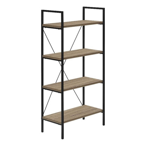 Monarch Specialties I 7800 Bookshelf, Bookcase, 4 Tier, 48" H, Office, Bedroom, Metal, Laminate, Brown, Black, Contemporary, Modern