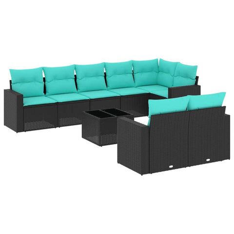 vidaXL Patio Sofa Set with Cushions 9 Piece, Outdoor Conversation Set, Sectional Sofa for Balcony Garden, Patio Furniture, Black Poly Rattan